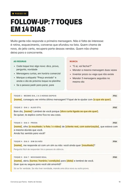 Página do guia com as mensagens para quem sumiu