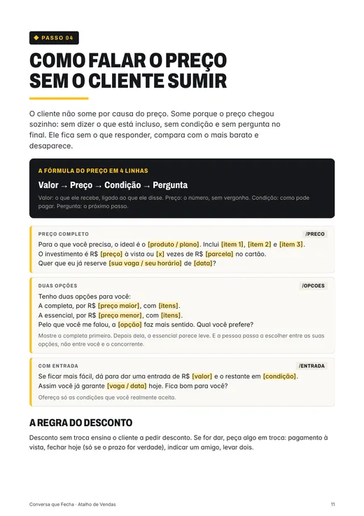 Página do guia sobre como falar o preço